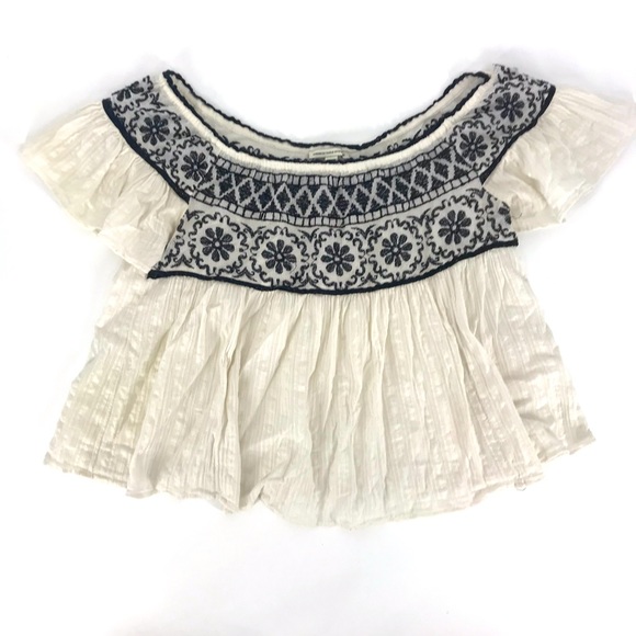 American eagle off the shoulder top medium floral embroidered boho - Picture 1 of 7